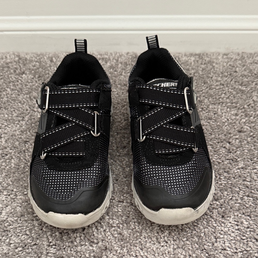 Skechers S-Lights Black and White Kids Sneakers